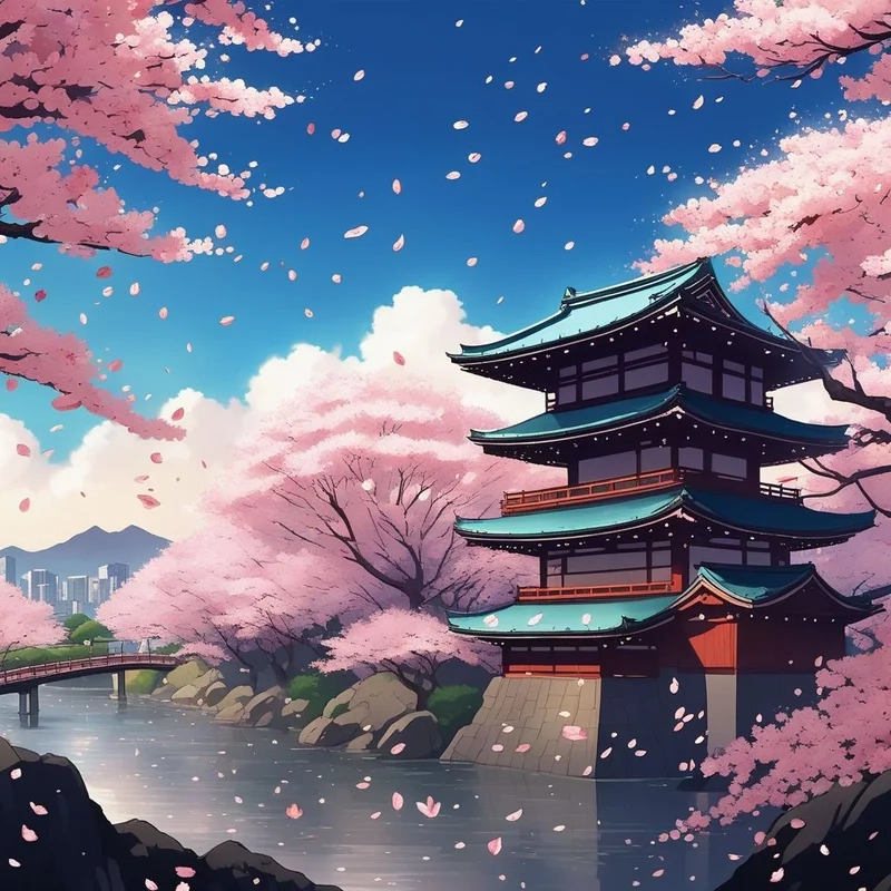 Anime và mùa xuân hòa quyện trong ảnh hoa anh đào anime