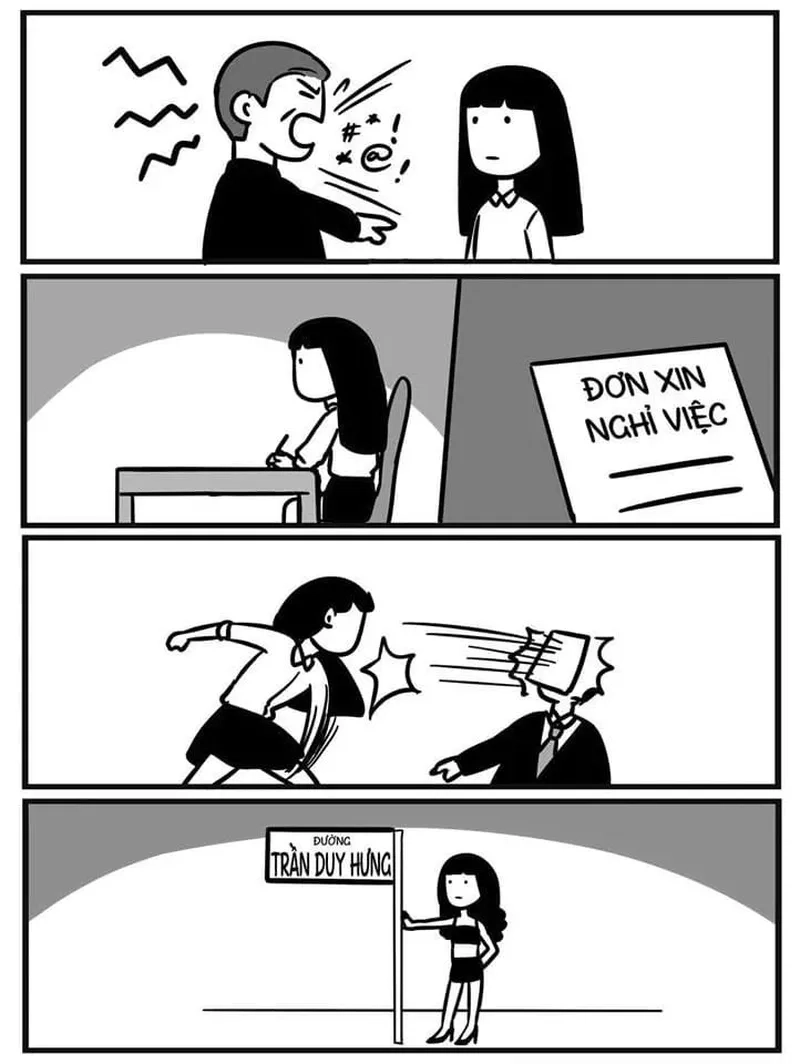 Khi sếp nhìn tôi nghiêm nghị tôi meme sếp dí