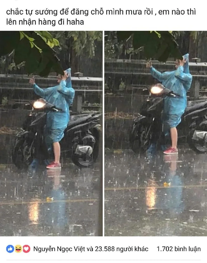 Chia sẻ meme đi dưới mưa không bị ướt mà vẫn vui