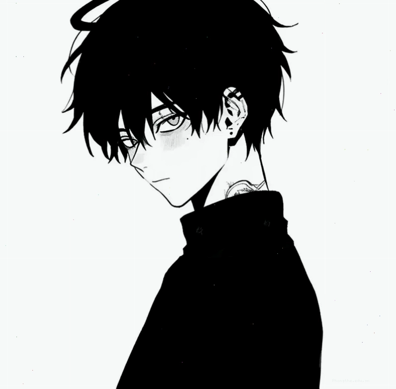 Ảnh anime boy lạnh lùng trắng đen thể hiện sự suy tư