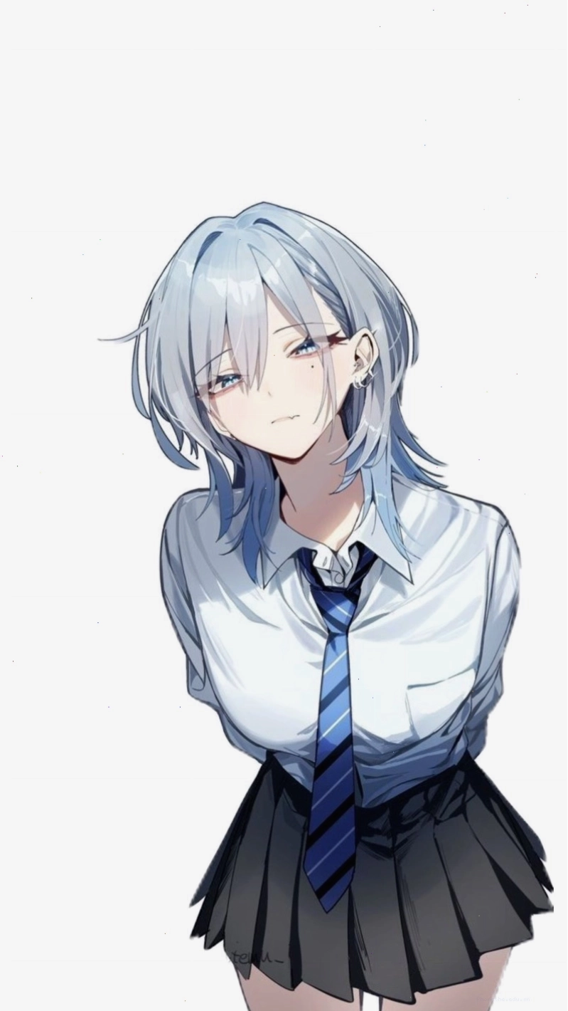 Ảnh anime nữ đẹp ngầu với ánh mắt sắc sảo và mái tóc bạch kim