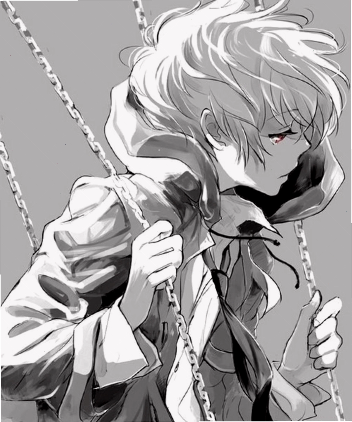 Ảnh anime trắng đen nam buồn, gợi cảm xúc xót xa