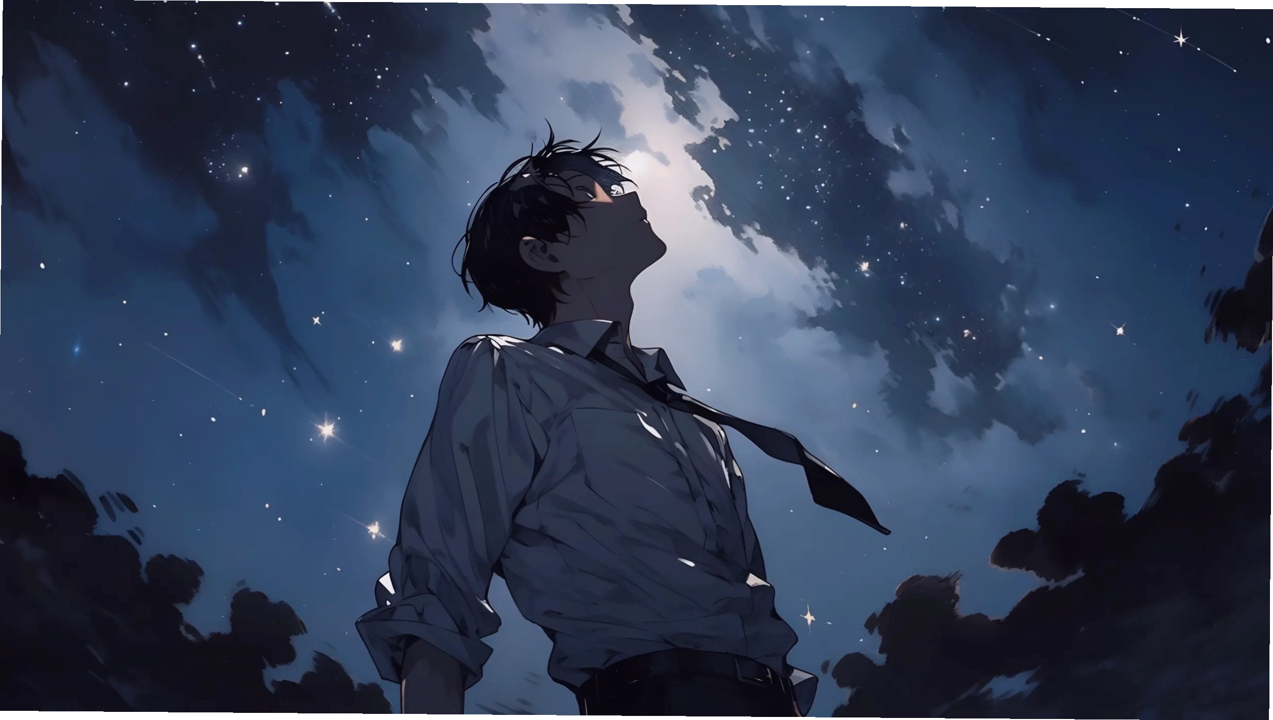 Ảnh cô gái anime buồn ngồi một mình trong đêm mưa