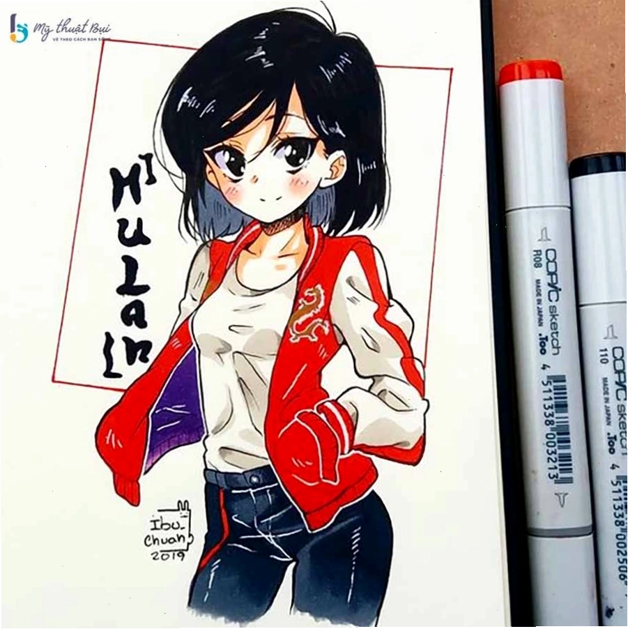 Ảnh vẽ anime cô gái với mái tóc dài và ánh mắt mơ màng