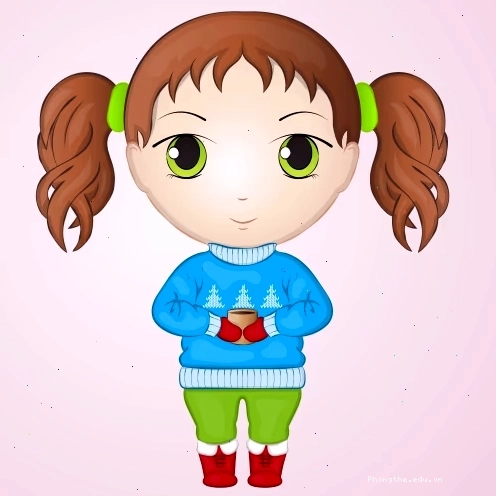Anime chibi cute girl mặc áo len ấm áp
