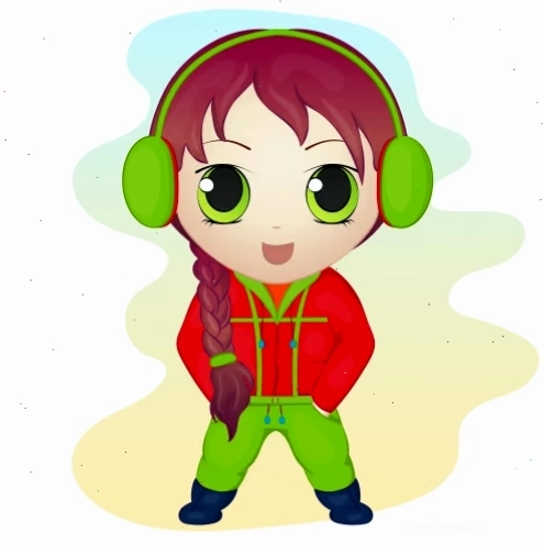 Anime chibi cute girl mặc bịt tai giữ ấm