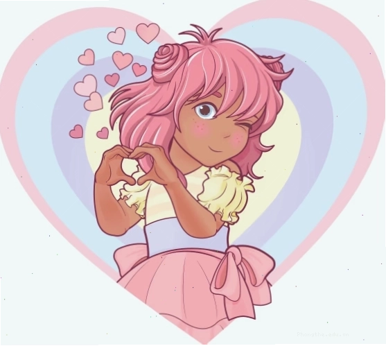 Anime chibi cute girl tạo hình trái tim