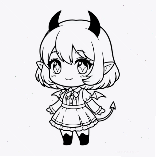 Anime chibi cute girl với phong cách devil đáng yêu