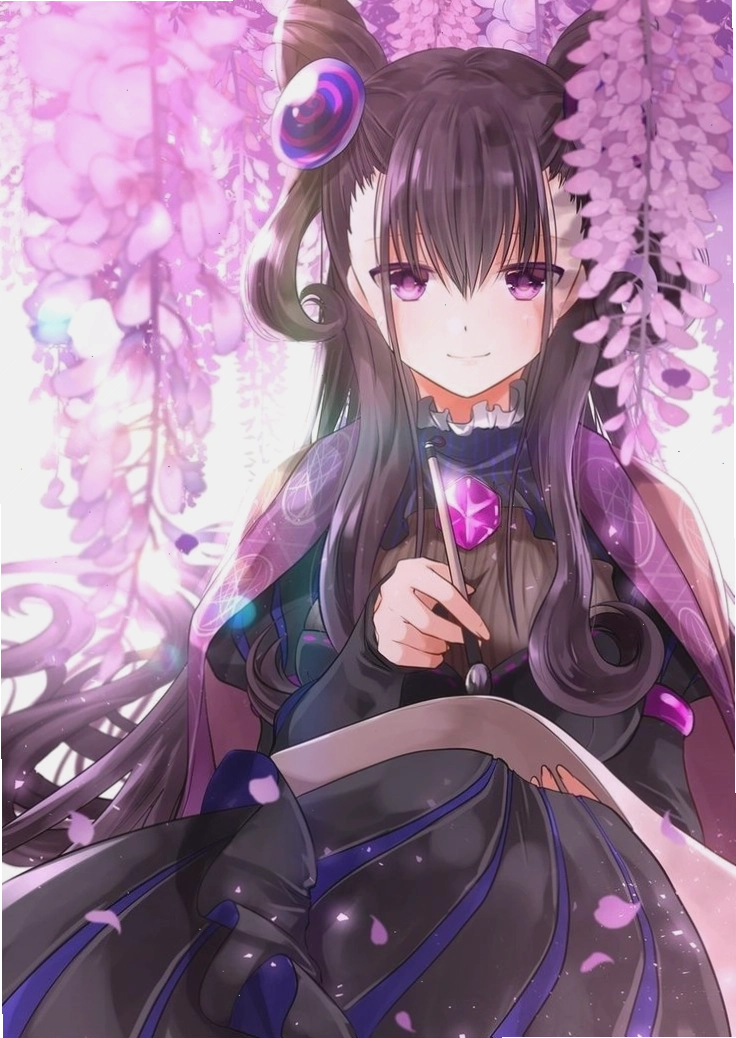 Anime girl với mái tóc dài và trang phục phong cách fantasy