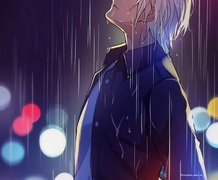 Anime nam thất tình đứng chết lặng trong cơn mưa
