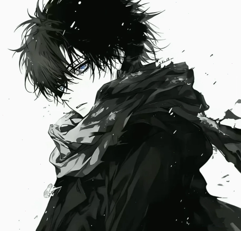 Anime nam trắng đen với nét vẽ sắc sảo