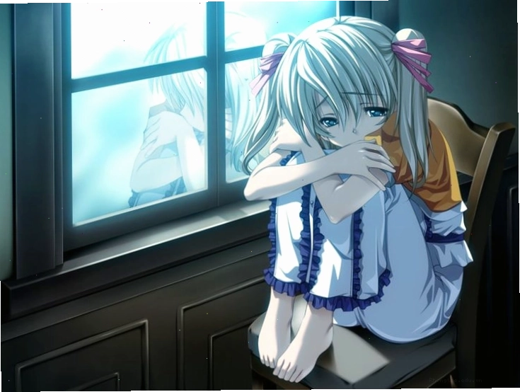 Anime nữ buồn ngồi khóc chất chứa tâm trạng