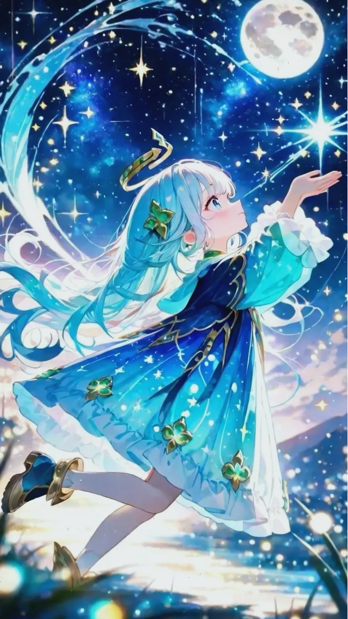 Avatar anime 2D cô gái màu xanh dương đẹp