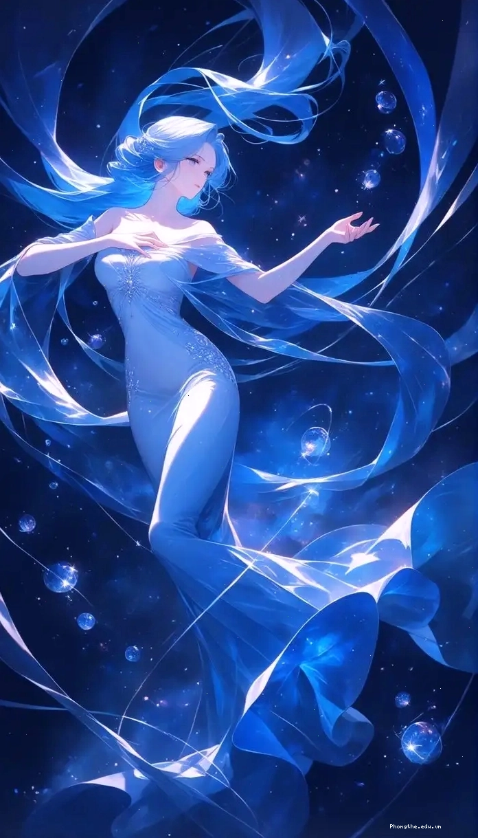 Avatar anime cô gái với mái tóc và đôi mắt màu xanh dương dễ thương