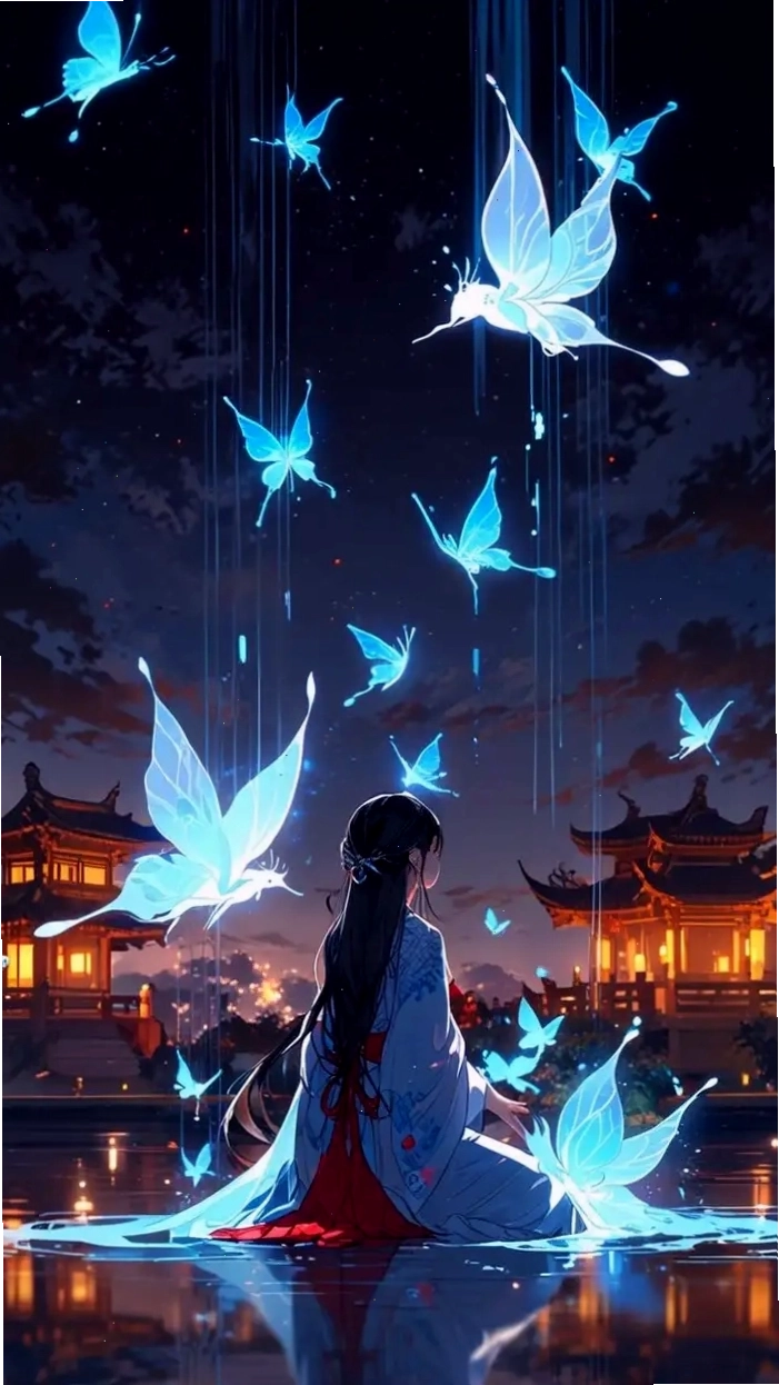 Avatar cô gái với họa tiết bướm màu xanh dương