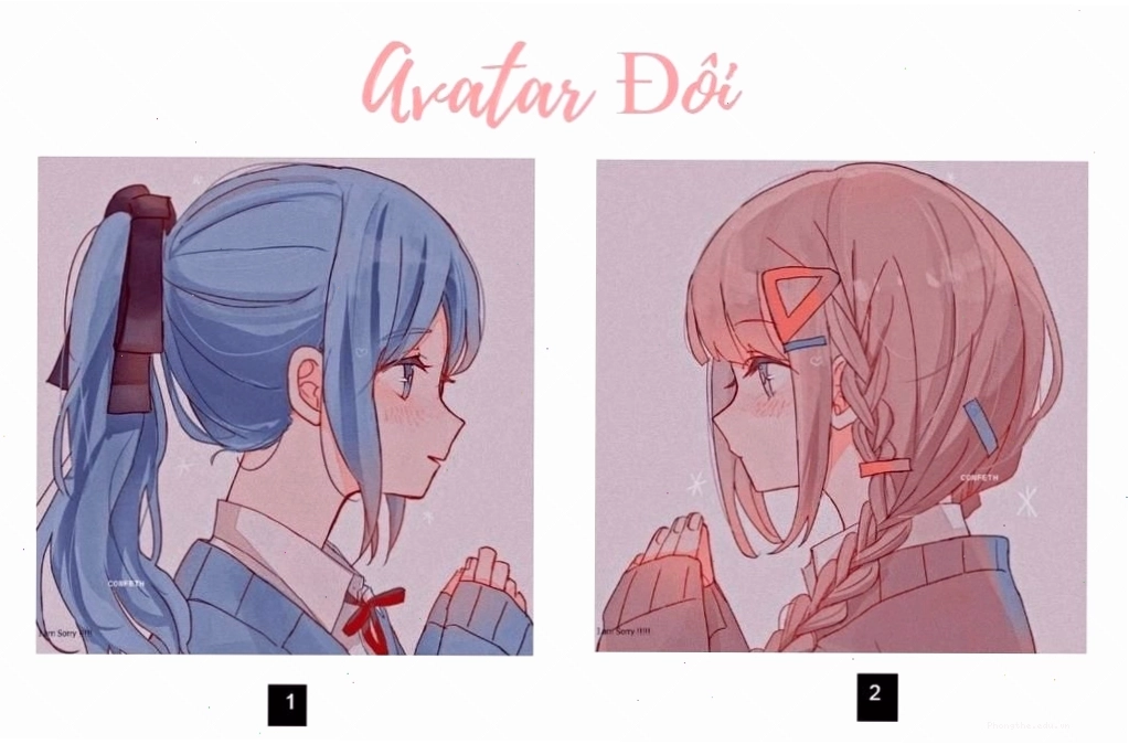 Avatar đôi nữ chibi dễ thương với màu sắc tươi sáng