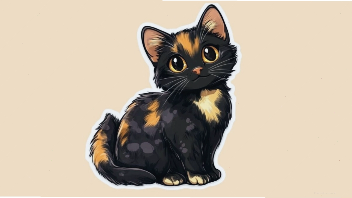 Avatar mèo chibi đang ngồi trên cành cây