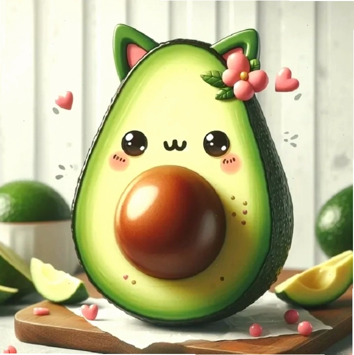 Avatar quả bơ chibi ngộ nghĩnh với biểu cảm vui vẻ