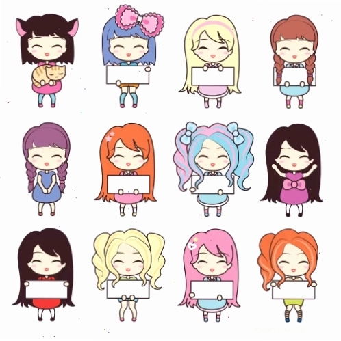 Bốn cô gái anime chibi dễ thương trong khung ảnh