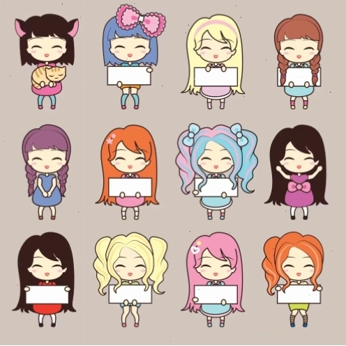 Bốn cô gái anime chibi nhỏ nhắn trong khung