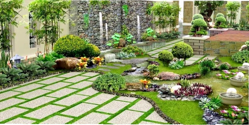 Bồn hoa với sự kết hợp đa dạng các loại cây