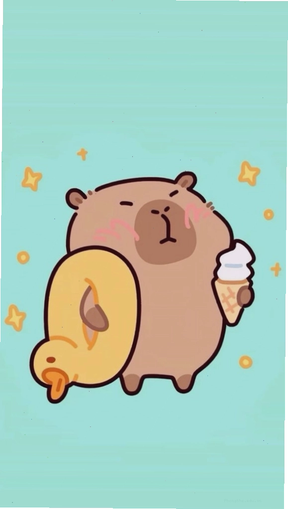 Capybara cõng vịt vàng trên nền xanh