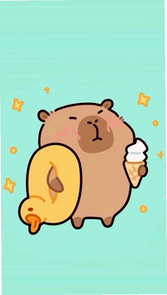 Capybara cõng vịt vàng, vô tri trên nền xanh