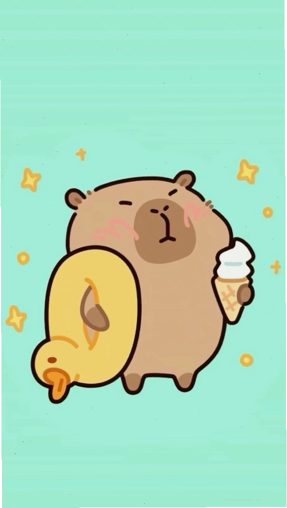 Capybara cõng vịt vàng, vô tri trên nền xanh, thích hợp làm avatar
