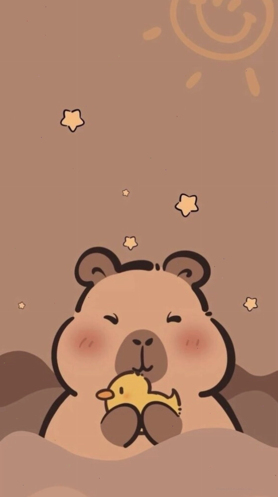 Capybara ôm chú vịt vàng, vẻ mặt vẫn đơ