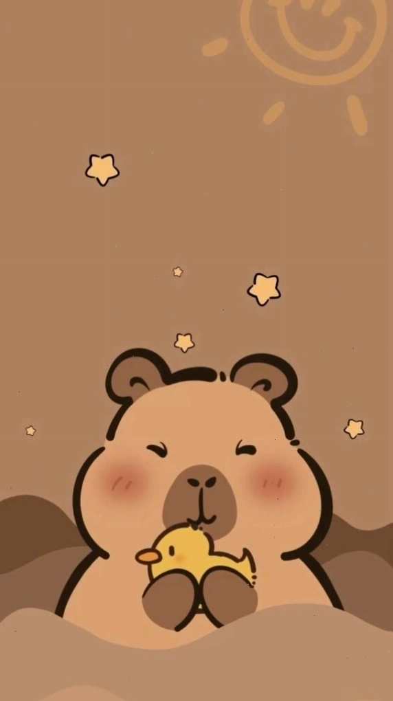Capybara ôm chú vịt vàng, vẻ mặt vẫn đơ