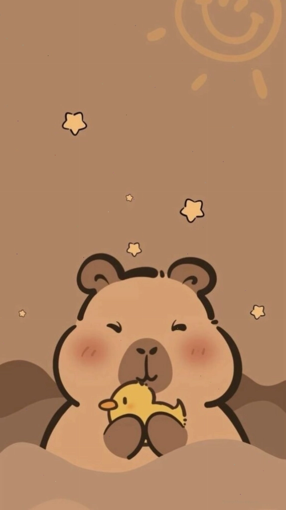 Capybara ôm chú vịt vàng với vẻ mặt đơ