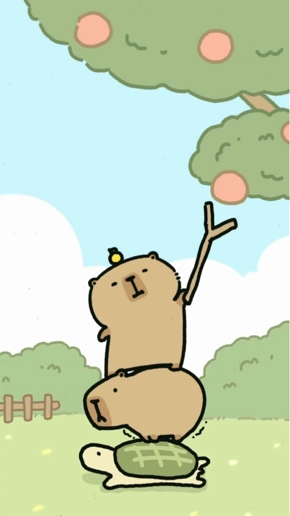 Capybara xếp chồng lên rùa hái quả