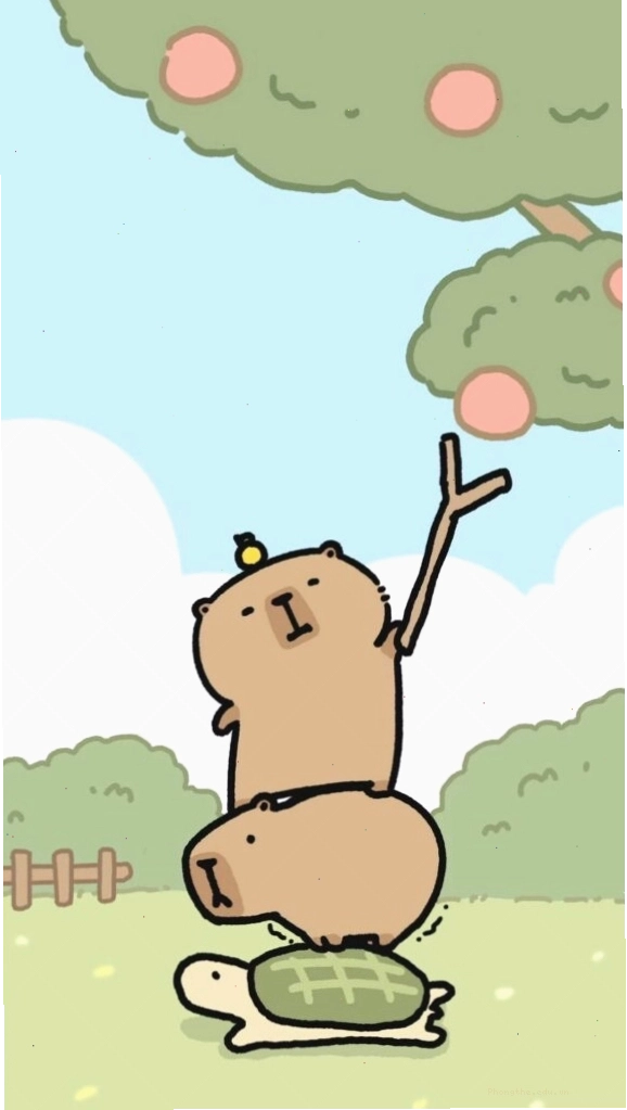 Capybara xếp chồng lên rùa hái quả