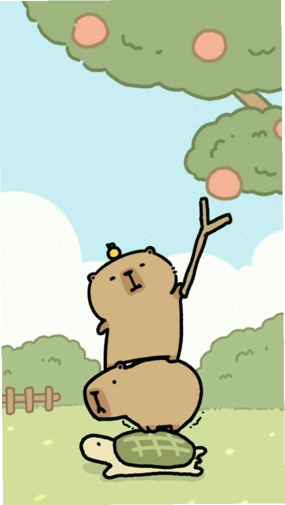 Capybara xếp chồng lên rùa hái quả, tạo hình ảnh hài hước độc đáo
