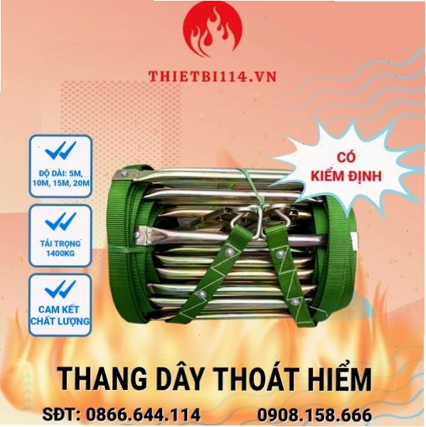 Cấu tạo chi tiết thang dây thoát hiểm 15m với móc treo chắc chắn