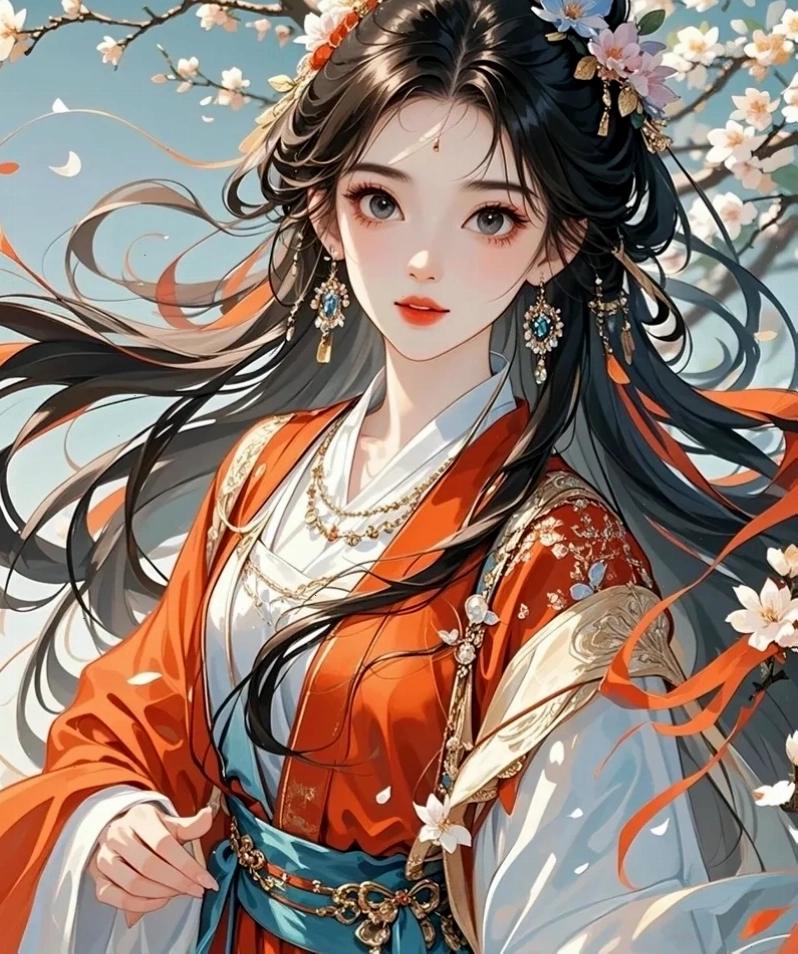 Cô gái anime cổ trang với nụ cười rạng rỡ