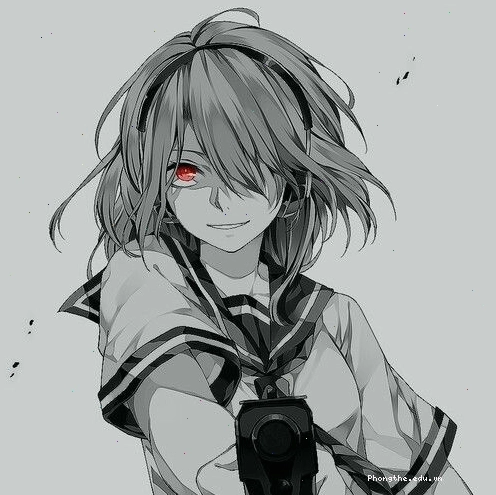 Cô gái anime trắng đen với ánh mắt mơ màng