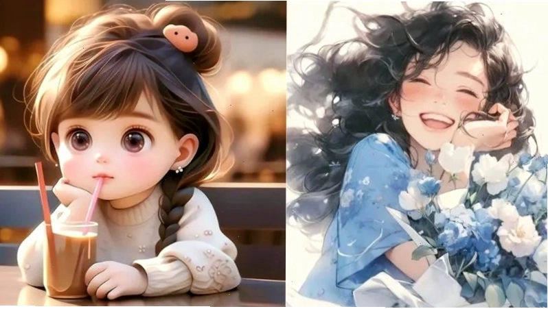 Cô gái mắt tròn xoe đáng yêu đang thưởng thức cafe