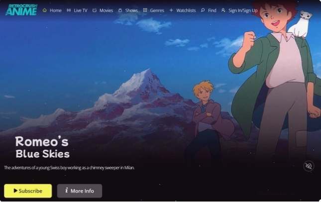 Giao diện trang web RetroCrush xem anime miễn phí