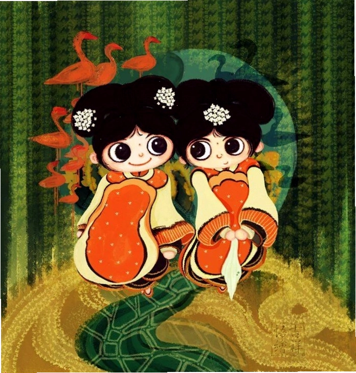 Hình ảnh anime cô gái cung Song Tử với nụ cười tươi tắn và ánh mắt lanh lợi