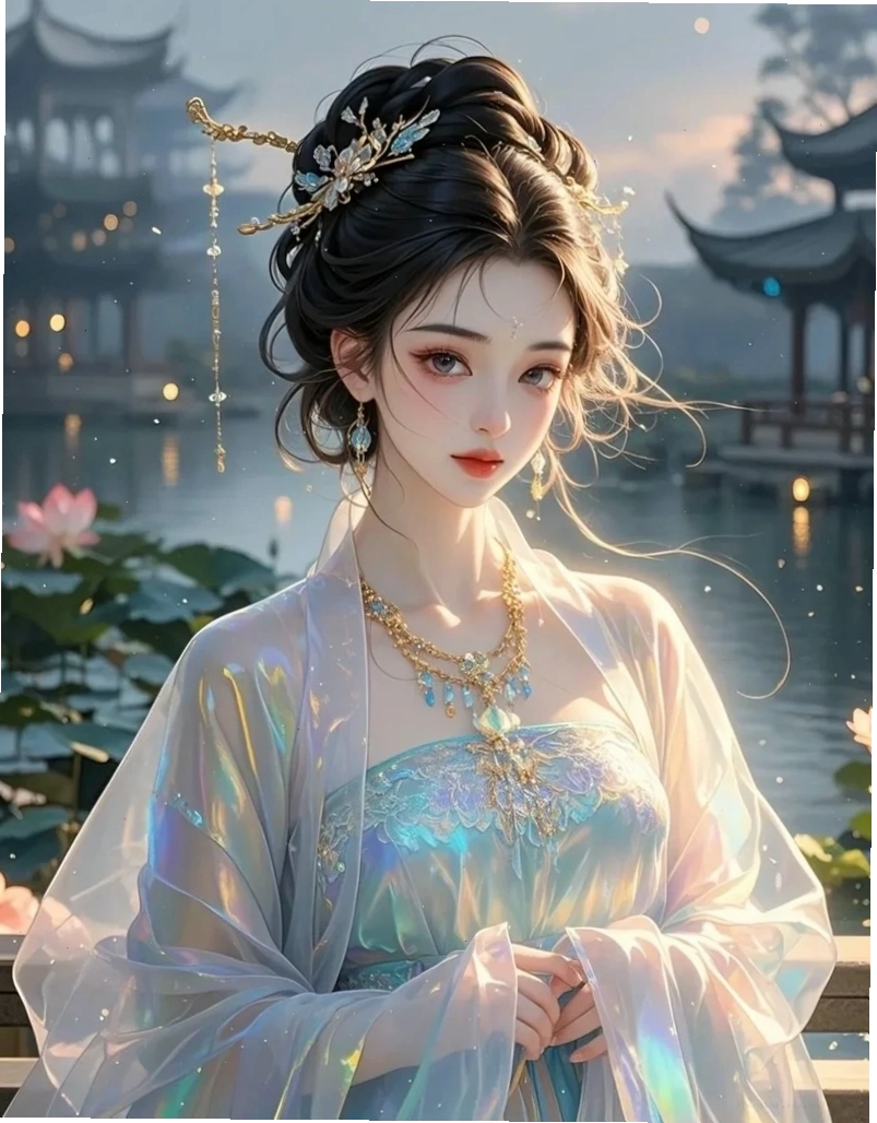 Hình ảnh anime nữ cổ trang trung quốc đẹp với mái tóc dài buông xõa