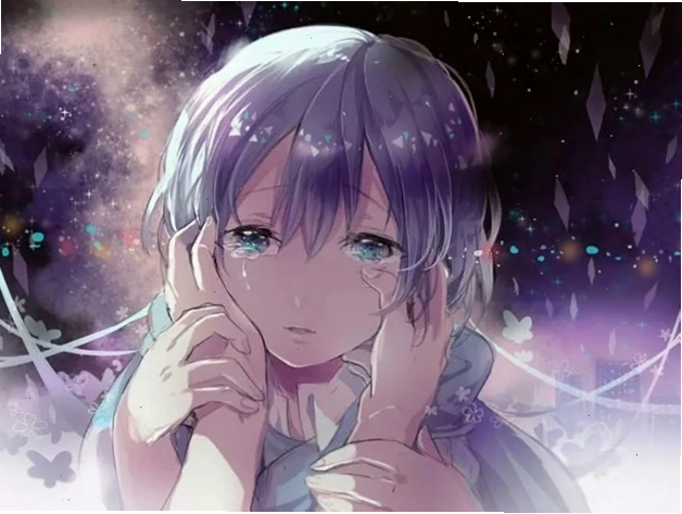 Hình ảnh anime nữ khóc thầm trong ánh sáng yếu