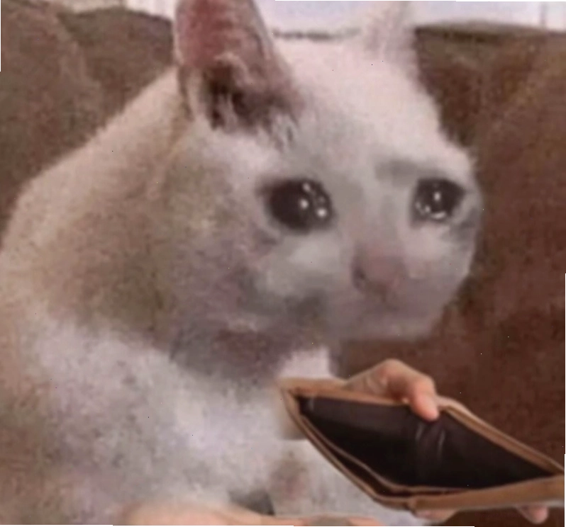 Hình ảnh minh họa meme hết tiền với biểu cảm hài hước