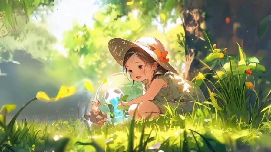 Hình nền máy tính anime phong cảnh với bố cục thoáng đãng
