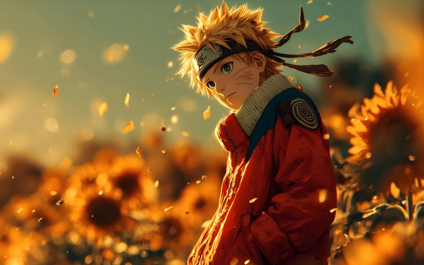 Hình nền Naruto Uzumaki lãng mạn dưới những cánh hoa bay