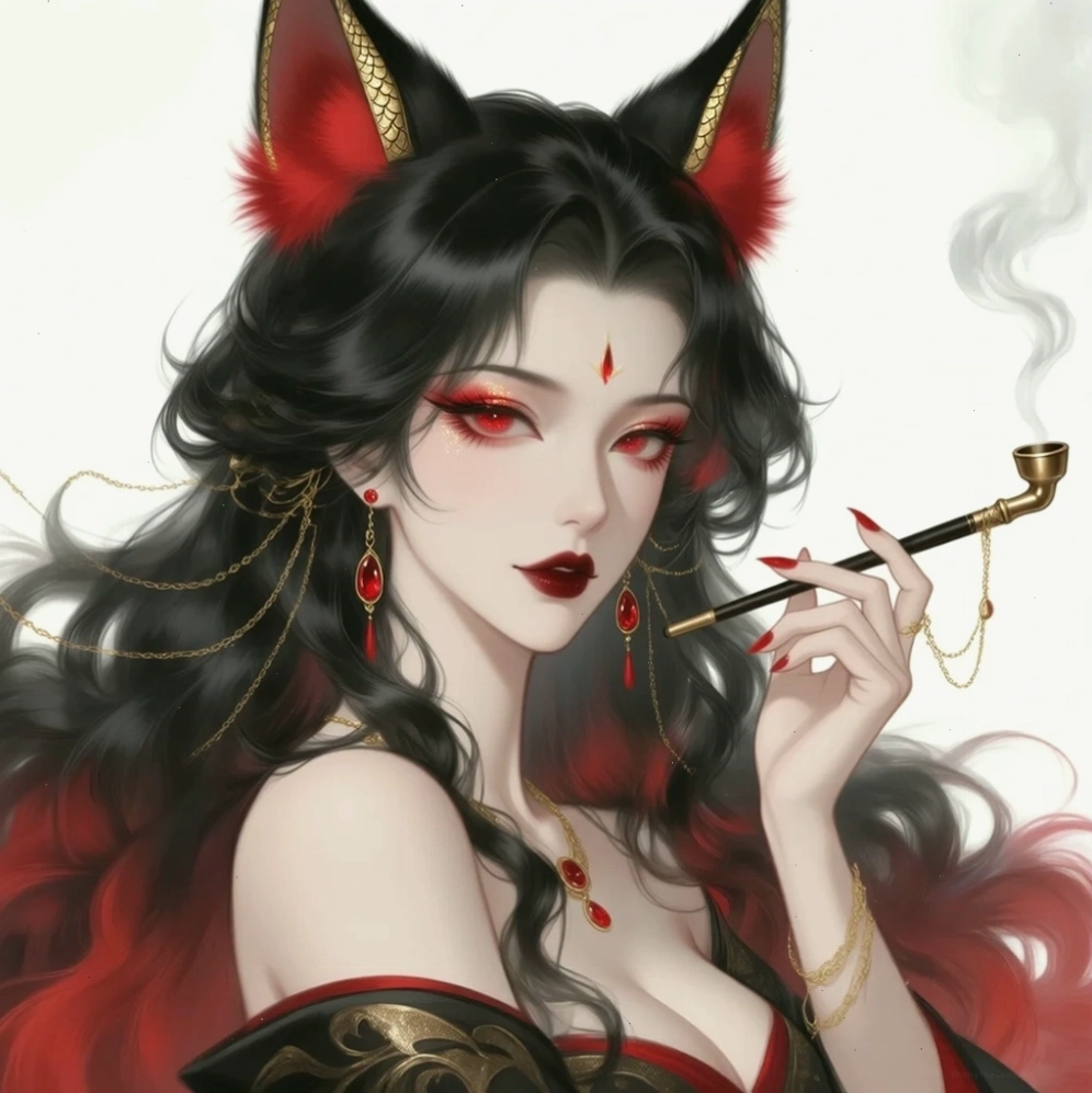 Hồ ly anime nữ với phép thuật băng giá màu xanh