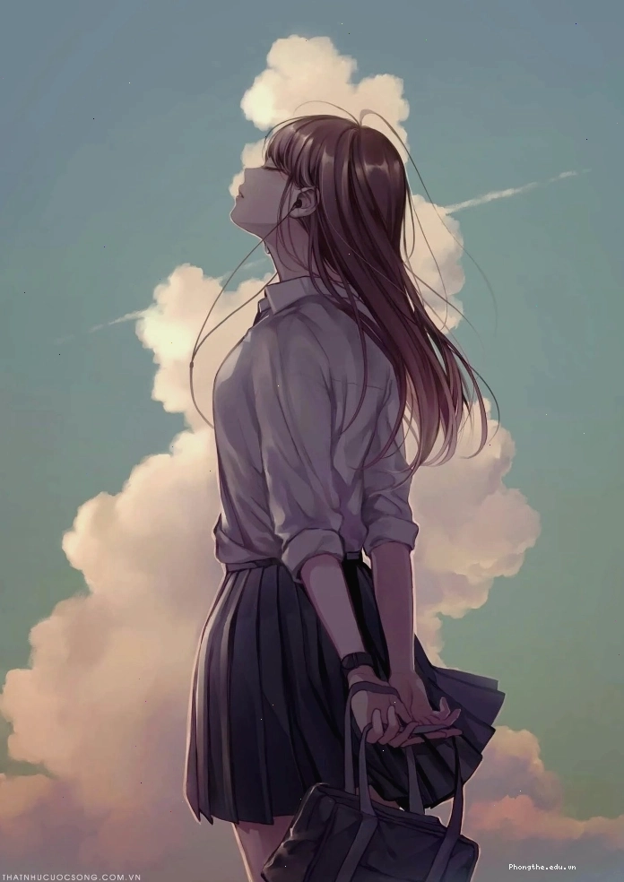 Học sinh anime đang đứng hóng gió trời