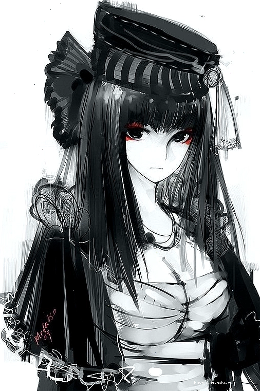 Nhân vật anime trắng đen với ánh mắt sâu thẳm