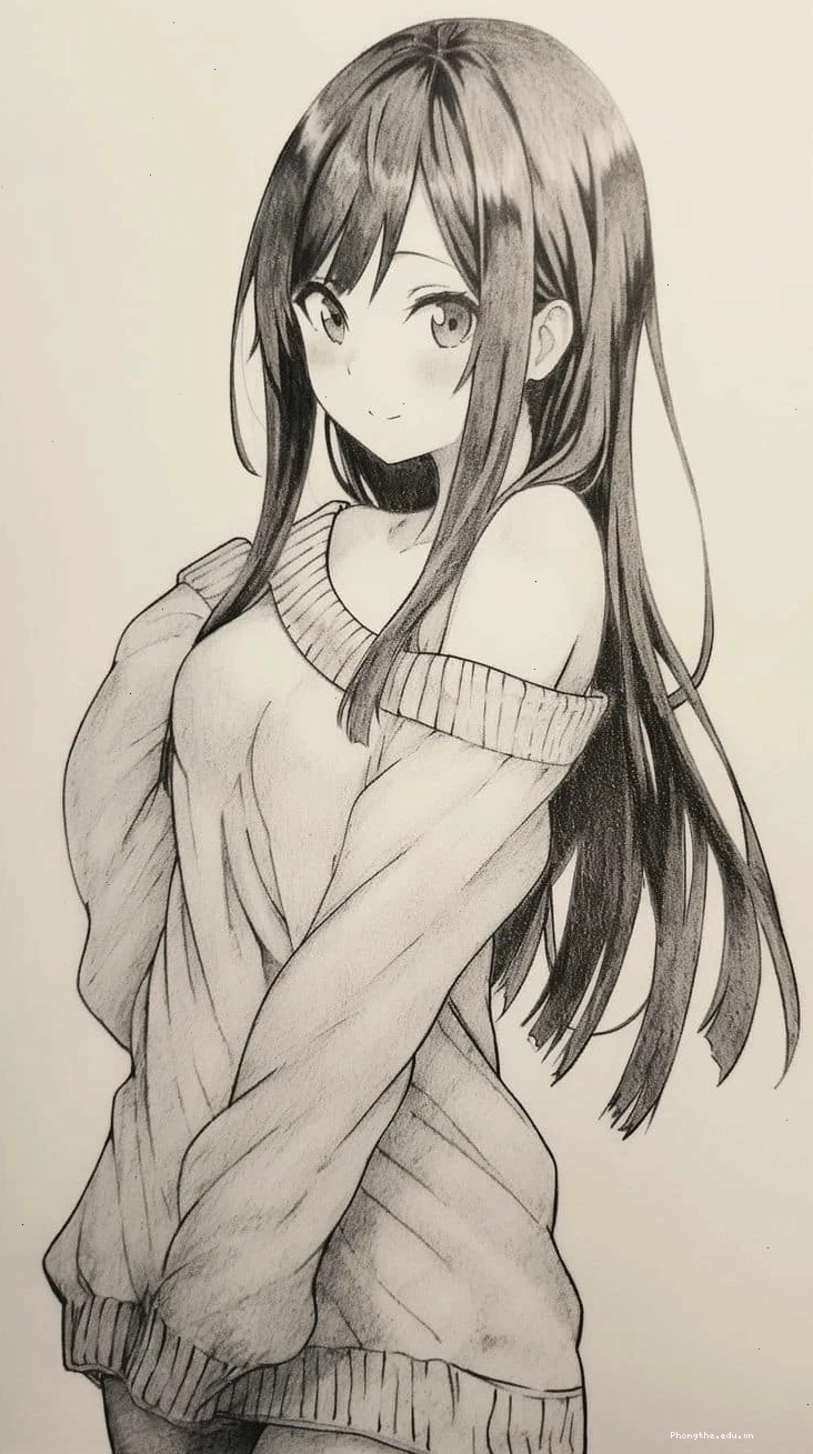 Nhân vật anime với hiệu ứng đổ bóng bằng bút chì