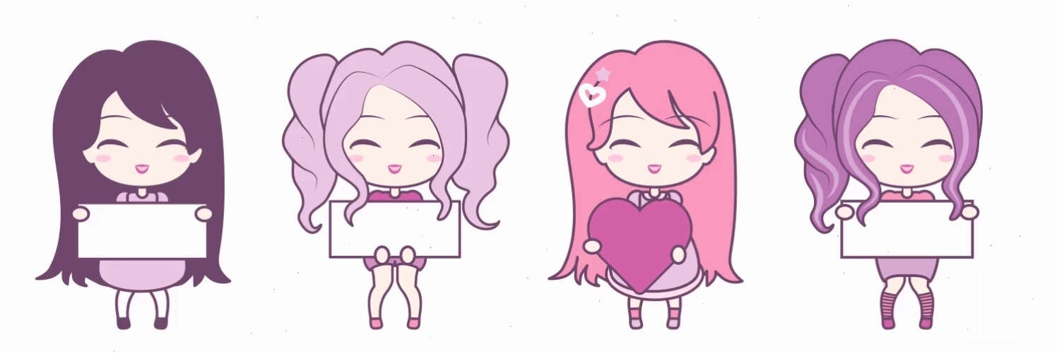 Nhiều cô gái anime chibi cầm trái tim